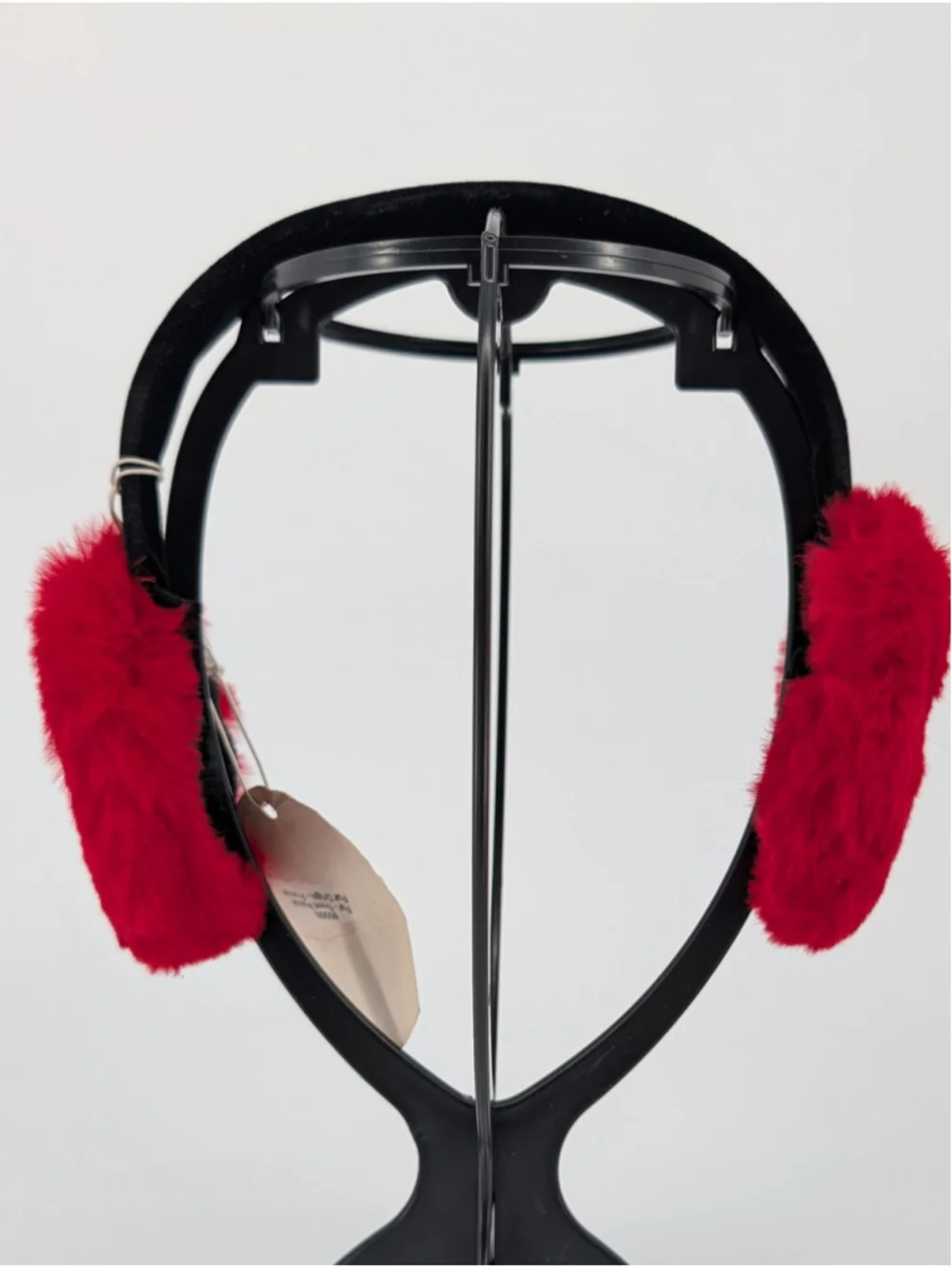 Vintage Surell Red Rabbit Fur Earmuffs Black Velvet Band France NOS
